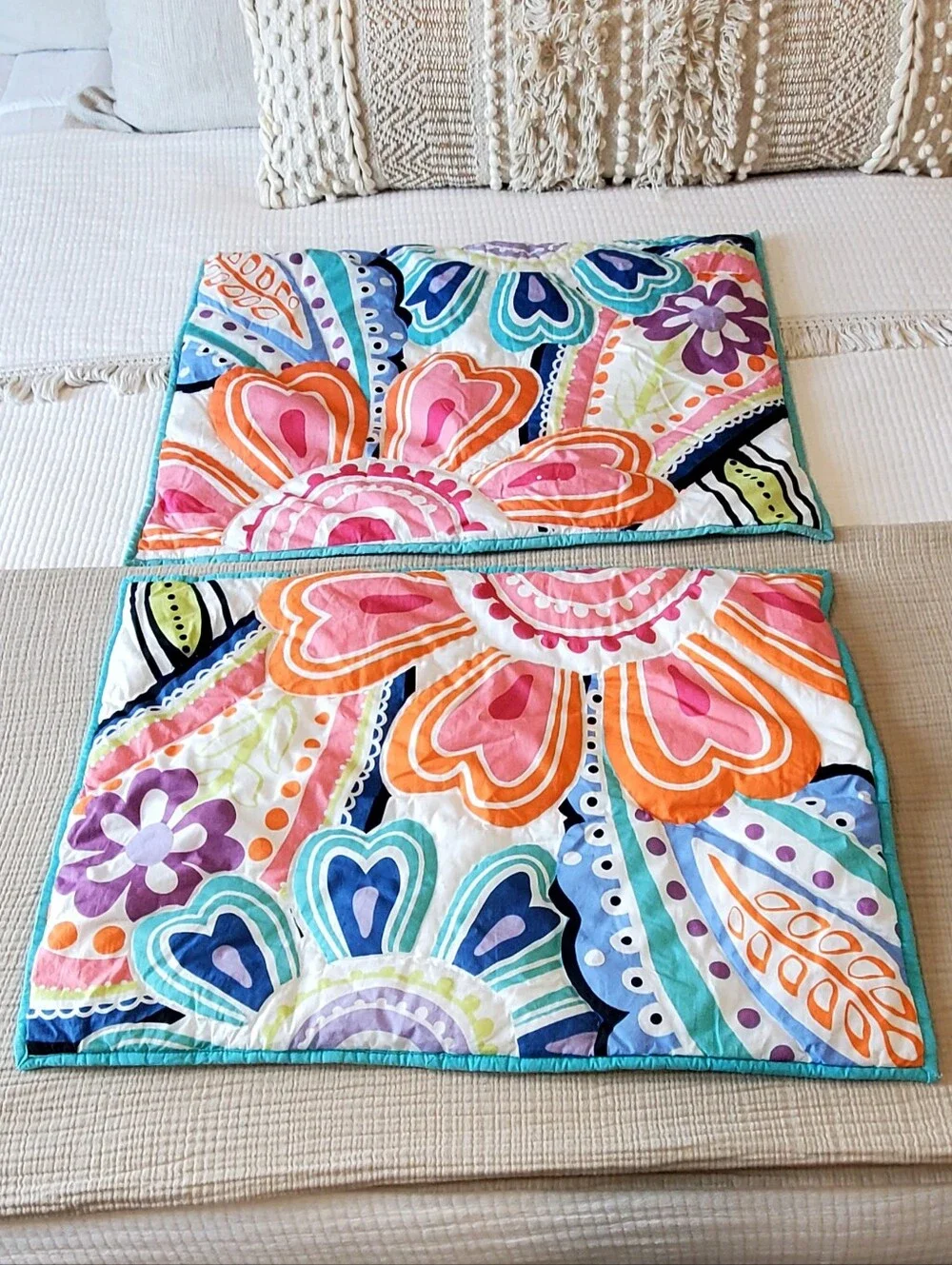 Pottery Barn Teen Cotton Quilted Retro Floral Pillow Sham Set, Standard, EUC